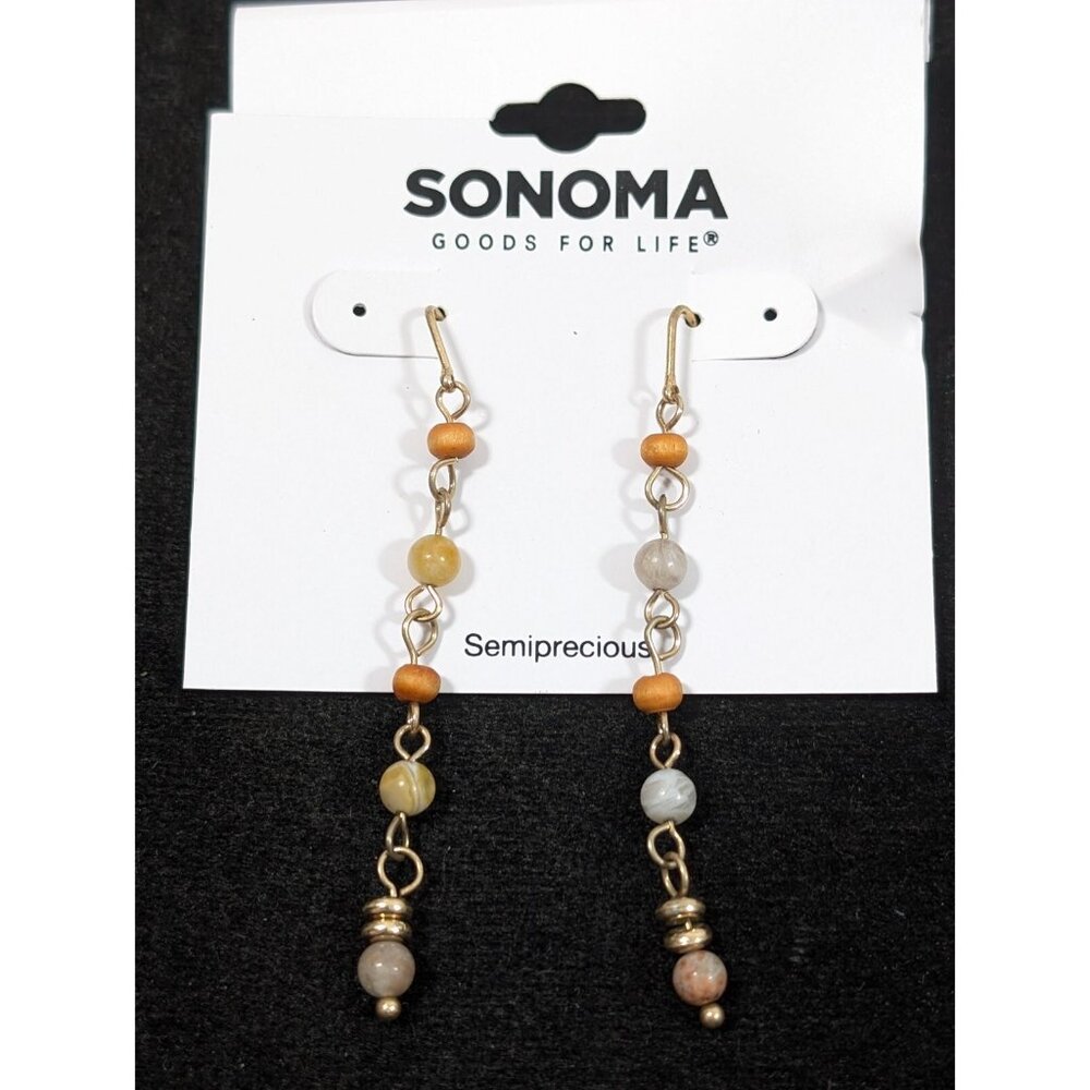 Sonoma Semiprecious Stone Wood Stacked Bead Threader Dangle Earrings Boho